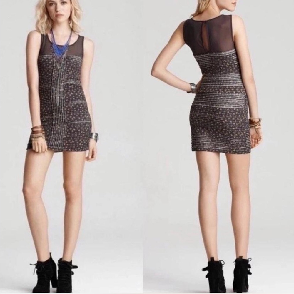NWOT Free People Bitsy Ditsy Shimmy Midnight Floral Bodycon Mini Dress Large